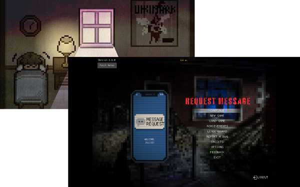 Main menu interface of a 2D psychological horror mystery game